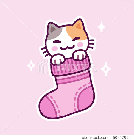 Cute cartoon cat in sock Cute cartoon cat in sock 60347994