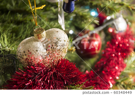 Heart shape bauble gold glitter Christmas tree Heart shape bauble gold glitter Christmas tree 60348449
