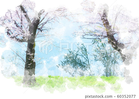 Sky and cherry blossoms reflected in water Watercolor style 60352077
