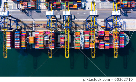 Container ship at industrial port in import export Container ship at industrial port in import export 60362710