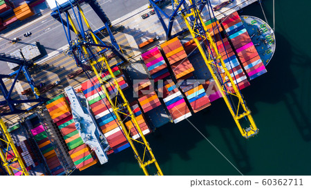 Container ship at industrial port in import export Container ship at industrial port in import export 60362711