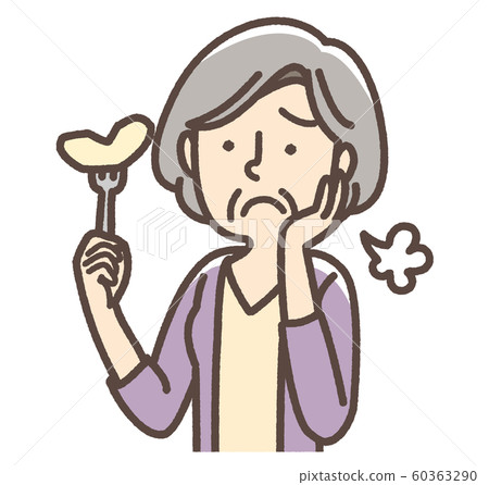 Granny worries about eating apples, denture problems, poor appetite, etc. 60363290