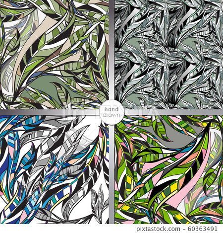 Leaves hand drawn vector seamless patterns. 60363491