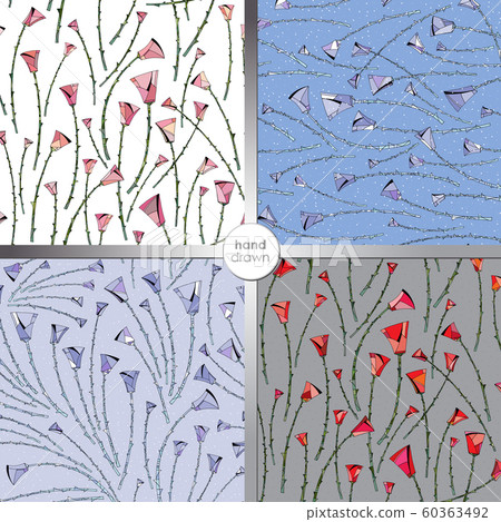 Roses flowers seamless patterns collection. Hand drawn floral backgrounds. 60363492