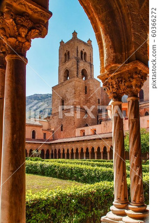 The courtyard of Monreale cathedral of Assumption, Sicily, Italy. 60366272