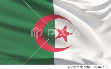 Waving national flag of Algeria. Waved highly detailed close-up 3D render. 60367485