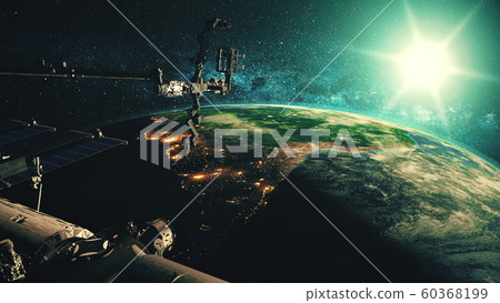 Detailed of ISS orbiting realistic planet Earth 60368199