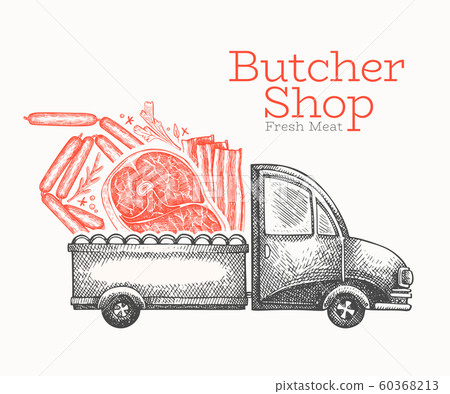 Butcher shop delivery logo template. Hand drawn Butcher shop delivery logo template. Hand drawn 60368213