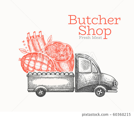 Butcher shop delivery logo template. Hand drawn 60368215