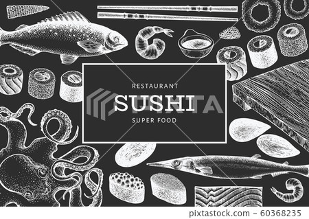 Japanese cuisine design template. Sushi hand drawn Japanese cuisine design template. Sushi hand drawn 60368235
