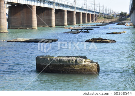 Ruins of the Tokaido Main Line Mairikawa Bridge that collapsed in the Great Kanto Earthquake 60368544