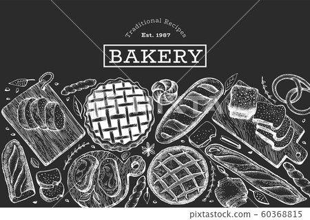 Bread and pastry background. Vector bakery hand - Stock Illustration ...