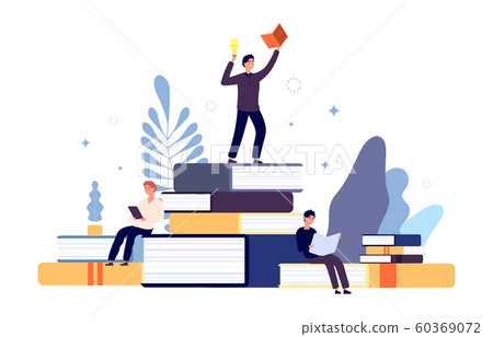 Reading concept. People read books, creative student have new idea from book. Interested man in learning literature, guys with textbooks vector illustration 60369072