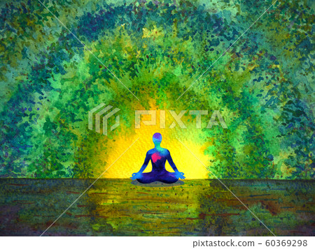 chakra color human lotus pose yoga in green tree chakra color human lotus pose yoga in green tree 60369298