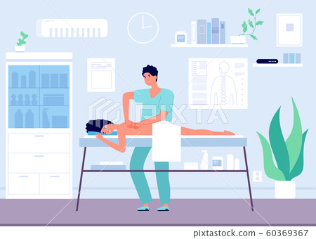 Massage concept. Occupational sport physiotherapist or chiropractor. Patient on rehabilitation, manual treatment vector illustration 60369367