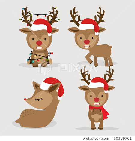 Cute deer with red hat set 60369701