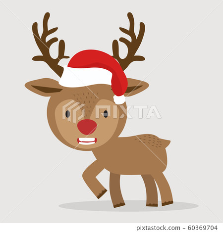 Cute deer with red hat cartoon Illustration vector 60369704