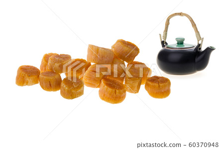 dried scallop or dry scallop soup on white 60370948