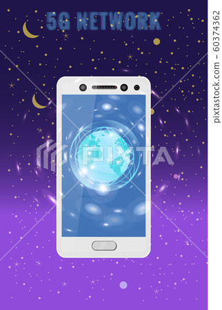 5G internet new mobile wireless technology wifi connection. Smartphone with Earth planet. Fifth innovative generation of the global high speed Internet network. Vector concept illustration isolation 5G internet new mobile wireless technology wifi connection. Smartphone with Earth planet. Fifth innovative generation of the global high speed Internet network. Vector concept illustration isolation 60374362