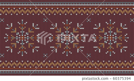 Knitted retro ornament with snowflake and decorative border 60375394