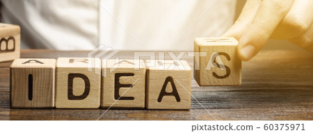 Wooden blocks with the word Ideas and businessman. Generation of innovative business ideas. Creative process. Business strategy and startup. Plan. Planning Wooden blocks with the word Ideas and businessman. Generation of innovative business ideas. Creative process. Business strategy and startup. Plan. Planning 60375971