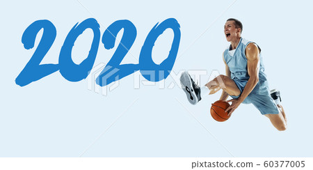 Young caucasian basketball player against white studio background Young caucasian basketball player against white studio background 60377005