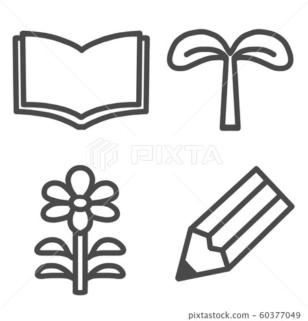 書本，鉛筆和花朵圖標（單色，深灰色） 60377049