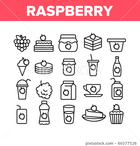 Raspberry Nutrition Collection Icons Set Vector 60377526