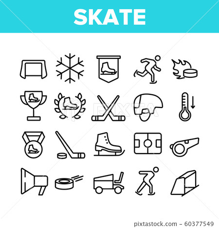 Skate Sport Equipment Collection Icons Set Vector 60377549