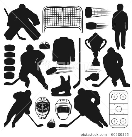 Ice hockey sport icons, game equipment, players 60380335