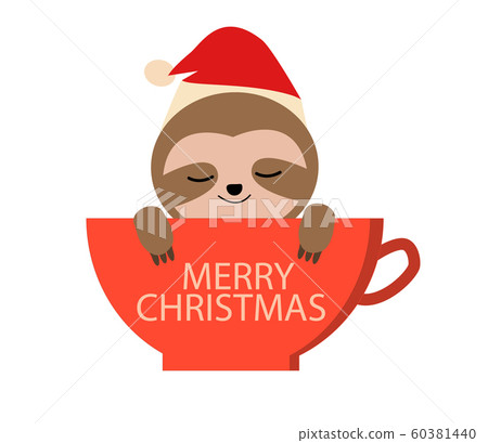 cute cartoon sloth in red coffee cup. can be used poster, greeting card, t shirt. christmas sloth sign. Merry Christmas with cute sloth. cute cartoon sloth in red coffee cup. can be used poster, greeting card, t shirt. christmas sloth sign. Merry Christmas with cute sloth. 60381440