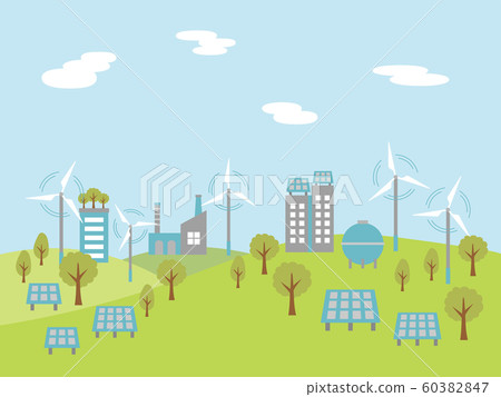 Eco-friendly cityscape, renewable energy 60382847