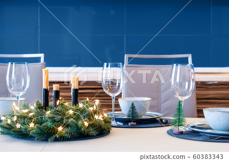 Christmas festive table decoration with spruce 60383343
