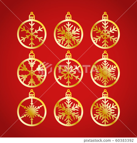 Christmas balls set with a snowflake cut out of - Stock Illustration ...