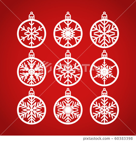 Christmas balls set with a snowflake cut out of - Stock Illustration ...