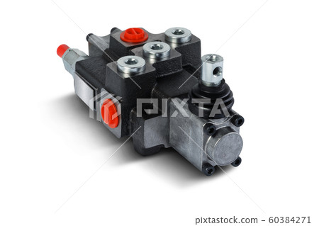 Single section Hydraulic distributor of the tractor on isolated white background with shadow  60384271