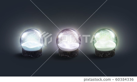 Blank blue, pink and green glowing snow globe mock up 60384336