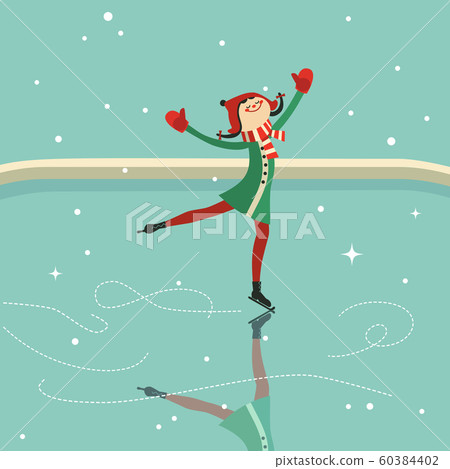 Cute little girl skating on ice surface vector Cute little girl skating on ice surface vector 60384402