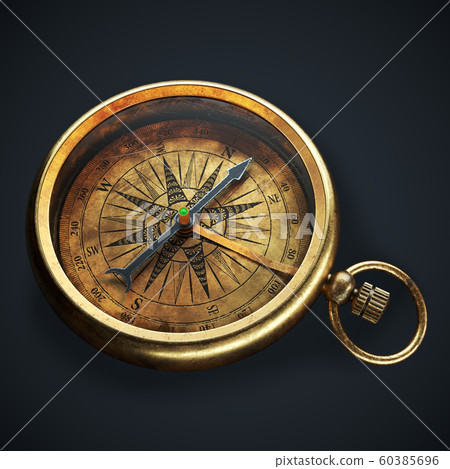 Vintage brass compass isolated on black background 3d 60385696