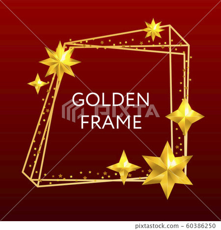 Vector golden frame. Shining rectangle banner. Isolated on black transparent background. Vector illustration, eps 10. 60386250