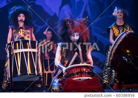 Traditional Japanese performance. Taiko drummers Traditional Japanese performance. Taiko drummers 60386956