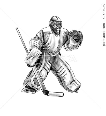 Hockey goalie player. Hand drawn sketch. Winter sport 60387029
