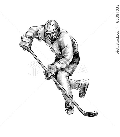 Hockey player. Hand drawn sketch. Winter sport Hockey player. Hand drawn sketch. Winter sport 60387032