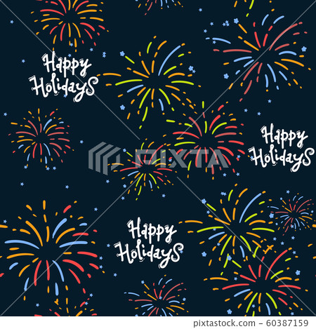 Vector seamless pattern with stylized lights of fireworks. Background with abstract exploding shape. Simple christmas texture. Ornamental cute illustration for print, web Vector seamless pattern with stylized lights of fireworks. Background with abstract exploding shape. Simple christmas texture. Ornamental cute illustration for print, web 60387159