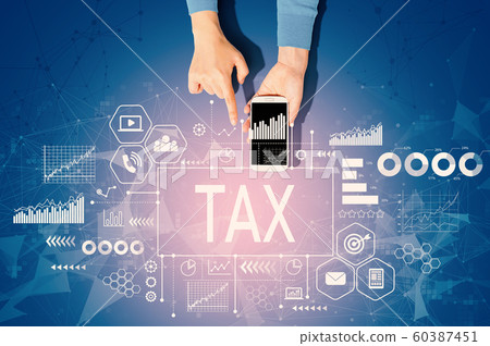 Tax theme with person using a smartphone Tax theme with person using a smartphone 60387451
