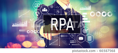 Robotic process automation concept with a businessman 60387568