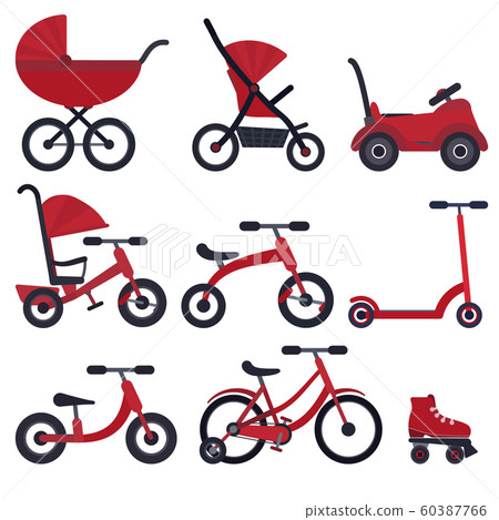 Bright red flat vector baby transport set 60387766