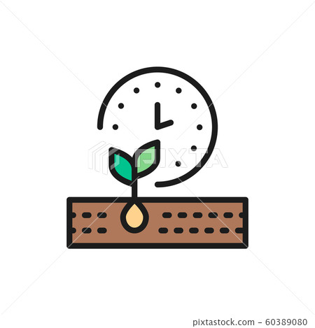 Plant ripening period, seed planting, agriculture flat color line icon. Plant ripening period, seed planting, agriculture flat color line icon. 60389080