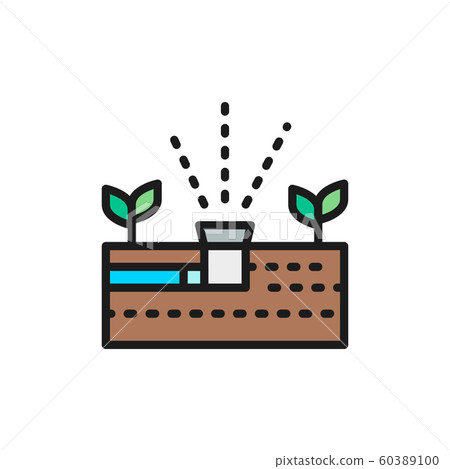 Vector plant irrigation, aquaponics system flat color line icon. 60389100