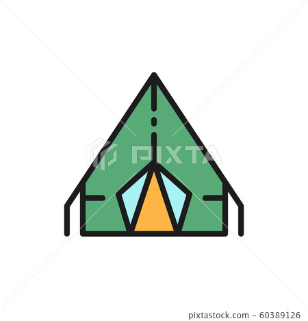 Vector camping tent, travel pavilion flat color line icon. 60389126